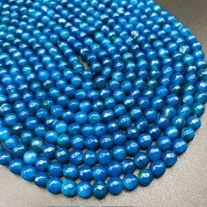 6mm Marine Blue Agate Genuine Natural Gemstone Faceted Bead Strand